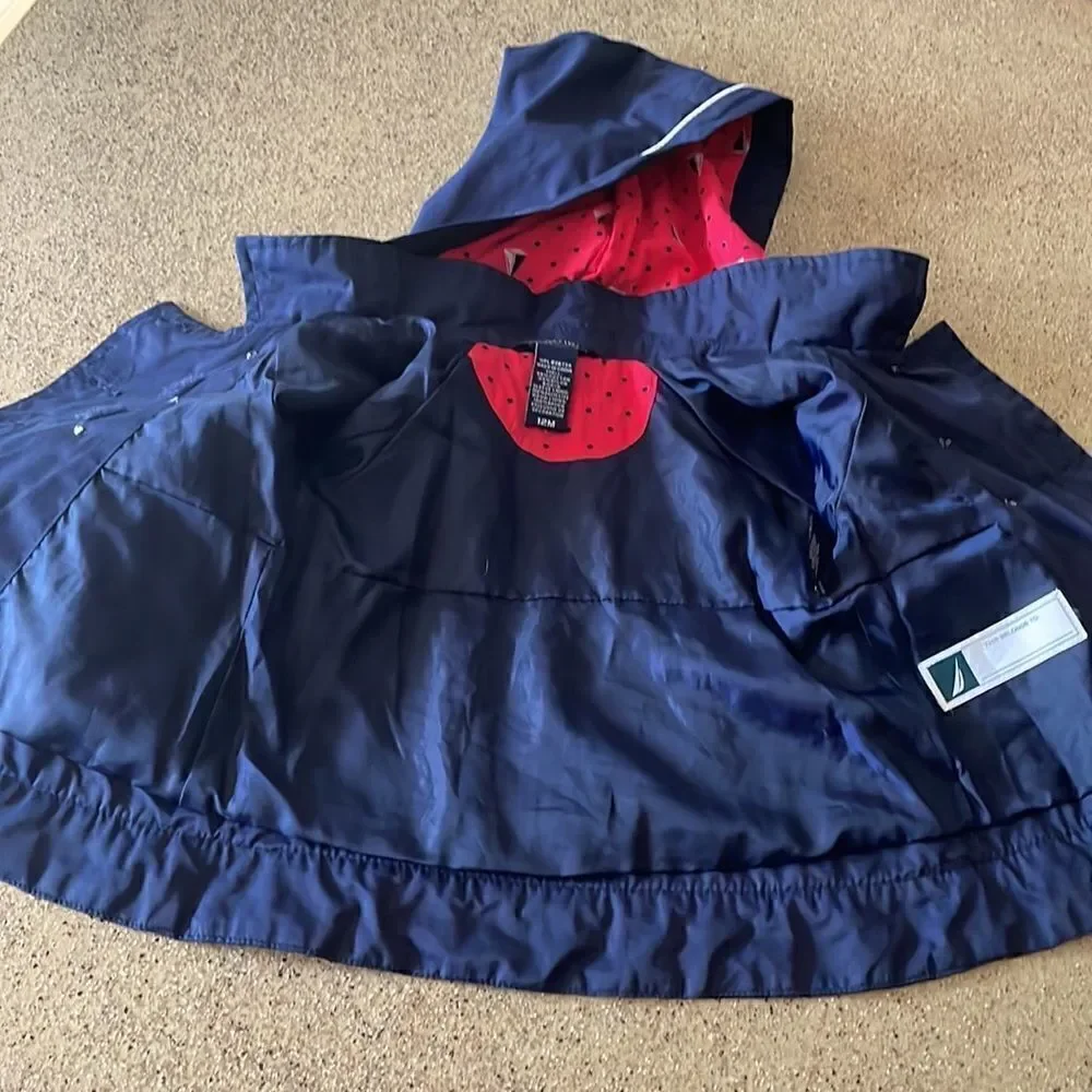 Adorable Nautica navy blue infant sailor jacket/pea coat with removable hood